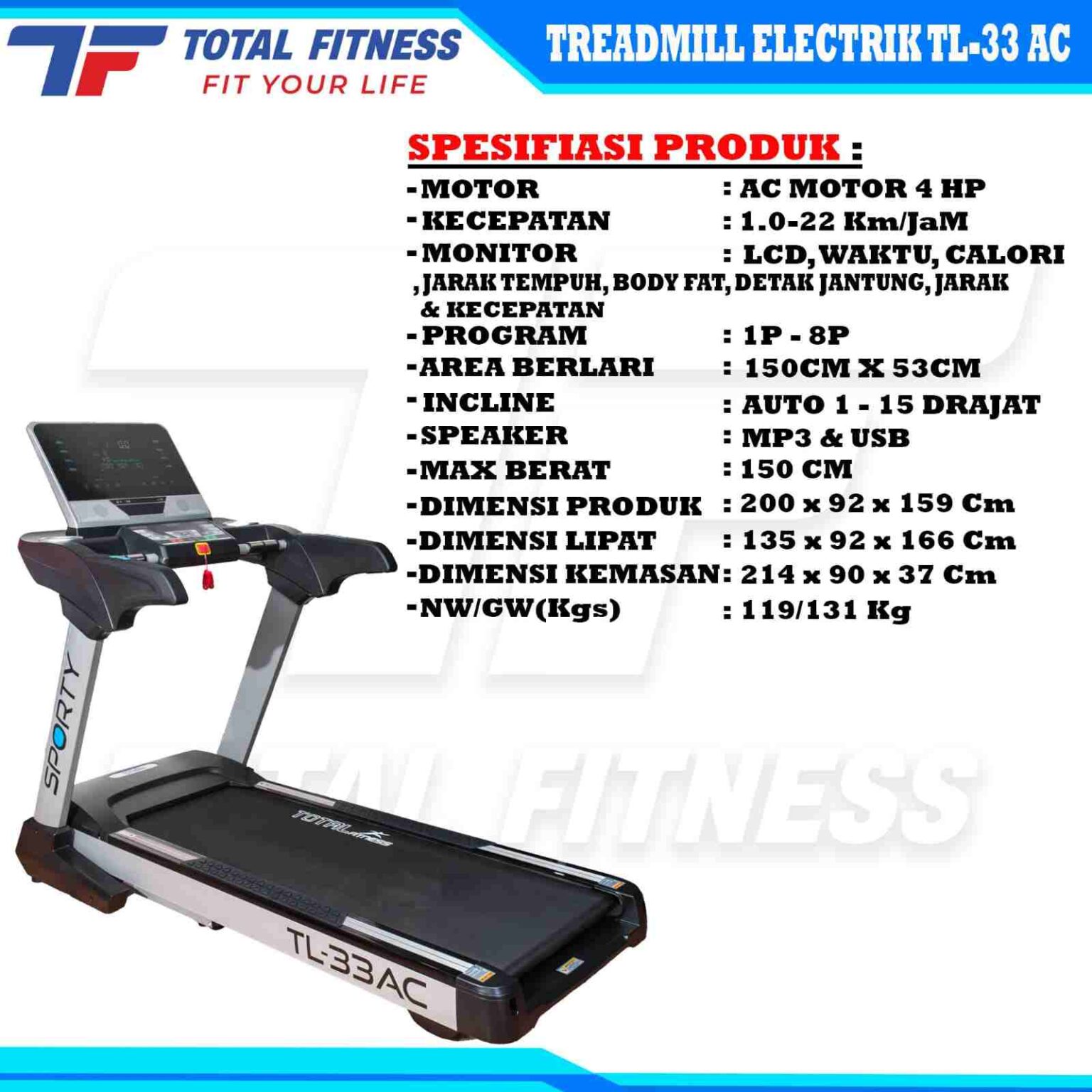 Spesifikasi Treadmill TL-33Ac